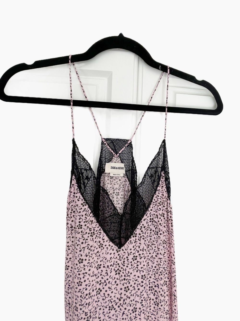 Zadig & Voltaire Risty Blossom Slip Maxi Dress in pink with black lace - Picture 11 of 13